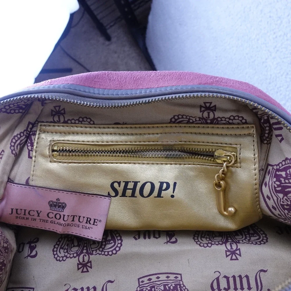 Juicy Couture Velour Bowler Bag Purple Grey Leather Trim Vintage Y2K Crest